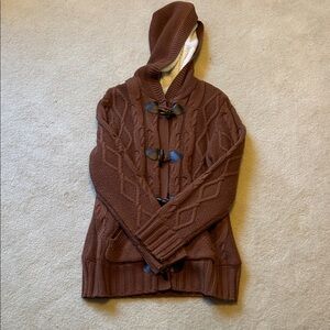 Cozy Brown Cable Knit Hooded Sweater